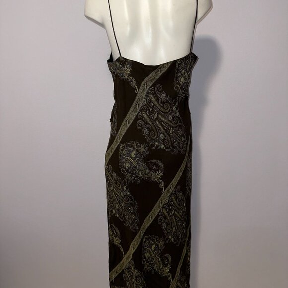 Vtg Y2k Lapis Brown Paisley Slip Dress Rayon Slinky Maxi Fairycore Size Large - Picture 5 of 6
